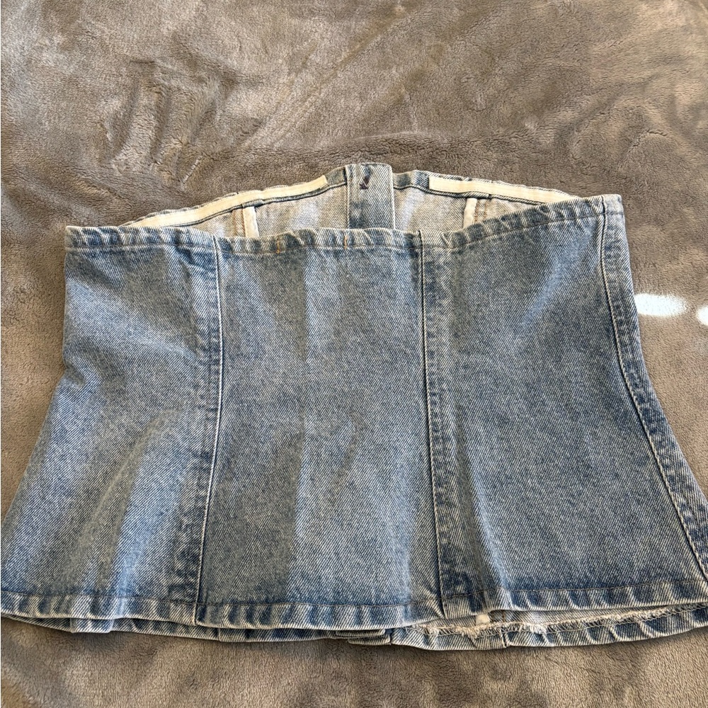 Denim Corset Top with Rhinestone Buttons - Picture 2 of 7